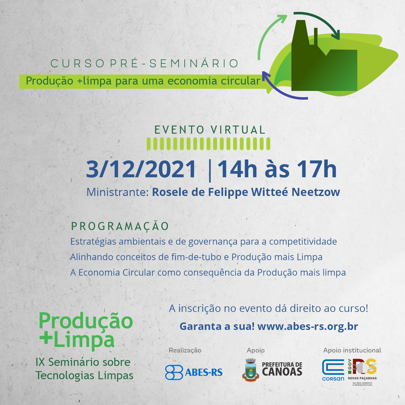 Curso Introdutório de “Produção mais Limpa (P+L) para uma Economia Circular”