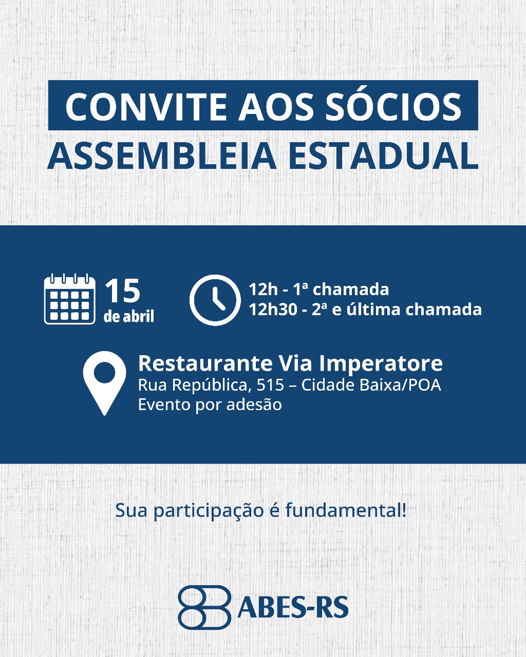 Assembleia acontece dia 15 de abril de 2025. Participe!